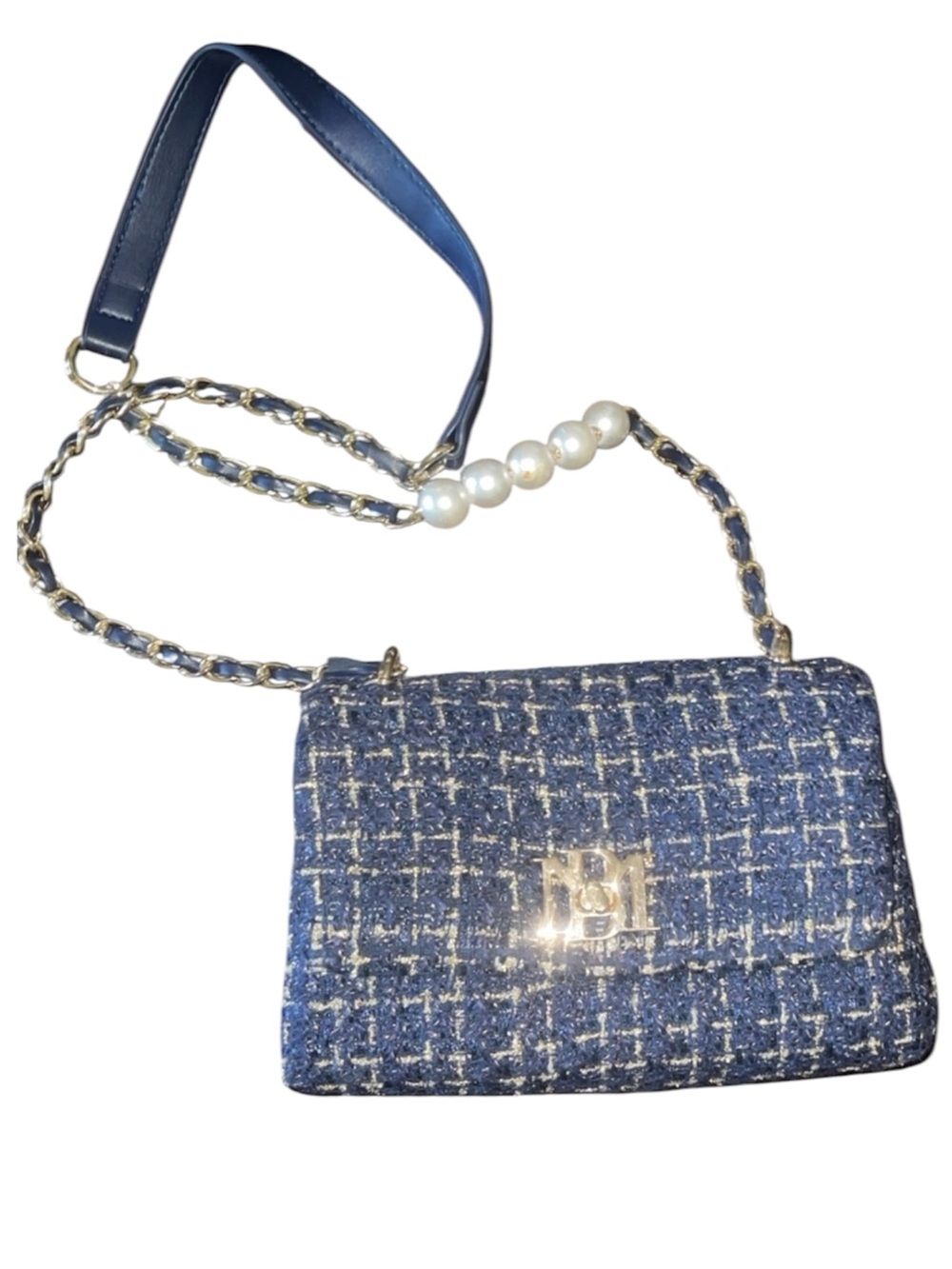 Badgley Mischka Navy Tweed Shoulder Bag Perfect for fall!